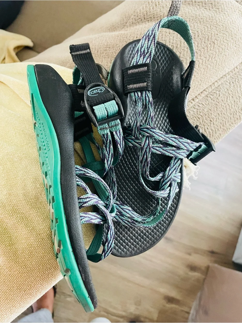 Chaco Kids Black Sandals with Teal and Purple Straps